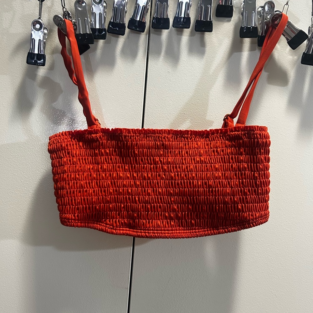 Red Smocked Bathing Suit Top